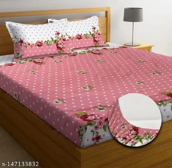 Multicolor_Cotton_Elastic_Fitted_Bedsheet_Set_With_Pillow_Covers