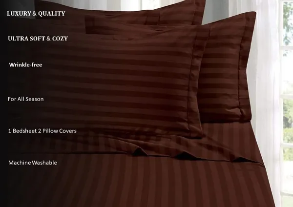 Coffee_Cotton_Striped_Bedsheet_With_Pillow_Covers