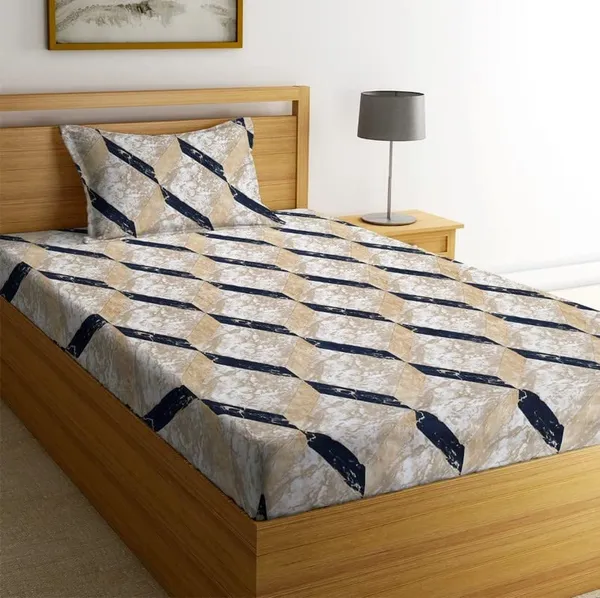 Beige_And_Black_Single_Bed_Bedsheet_With_Pillow_Cover