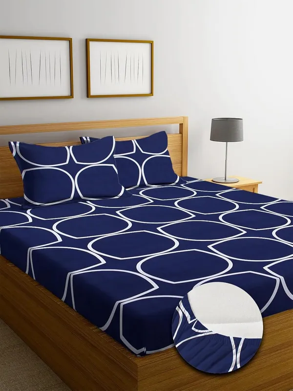 Multicolor_Cotton_Elastic_Fitted_Bedsheet_With_Pillow_Covers