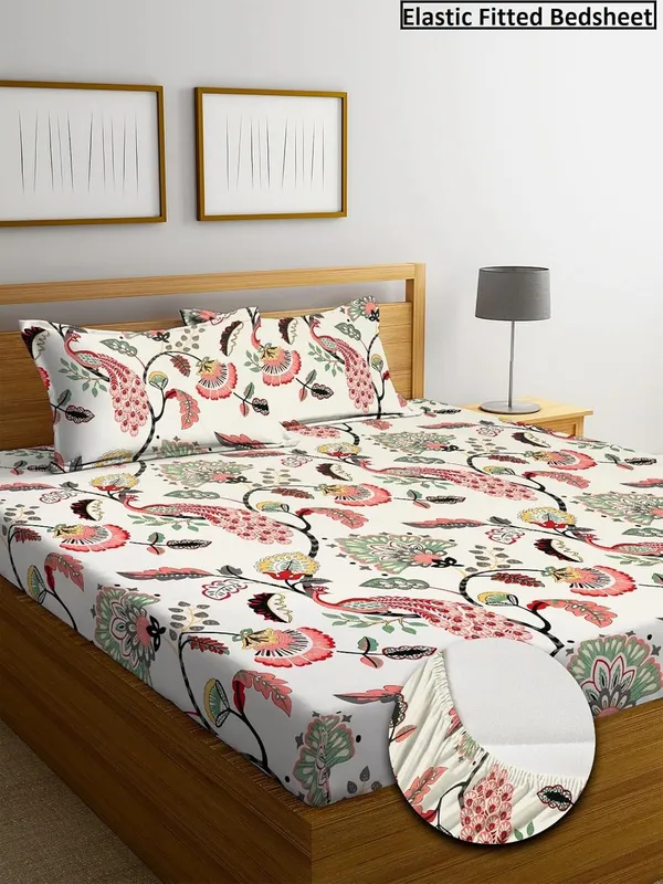 Multicolor_Cotton_Fitted_Bedsheet_With_Pillow_Covers