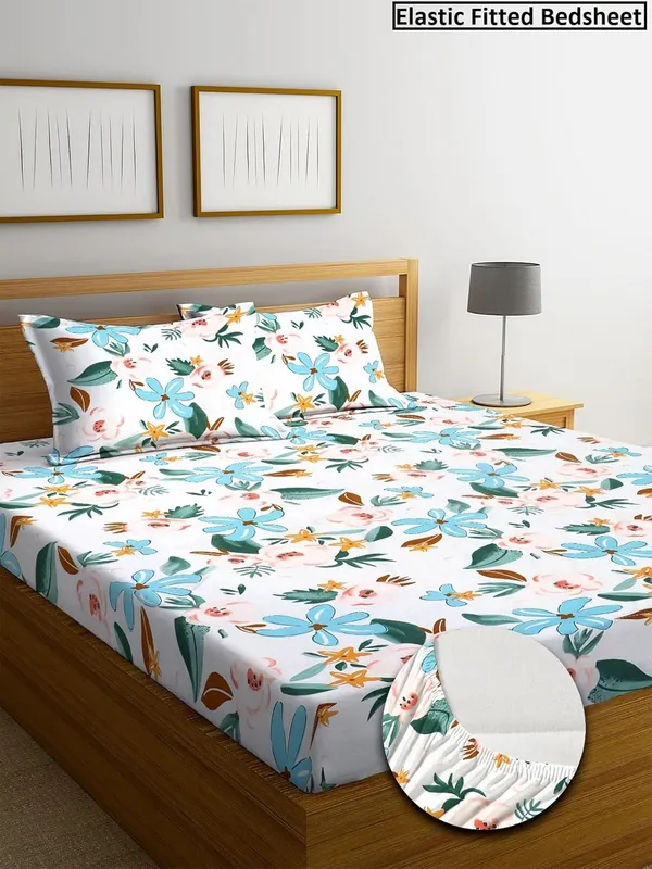 Multicolor_Cotton_Fitted_Bedsheet_With_Pillow_Covers
