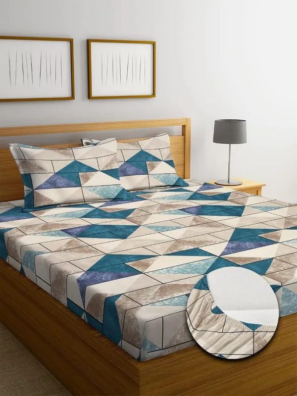 Multicolor_Cotton_Fitted_Bedsheet_Set_With_Pillow_Covers