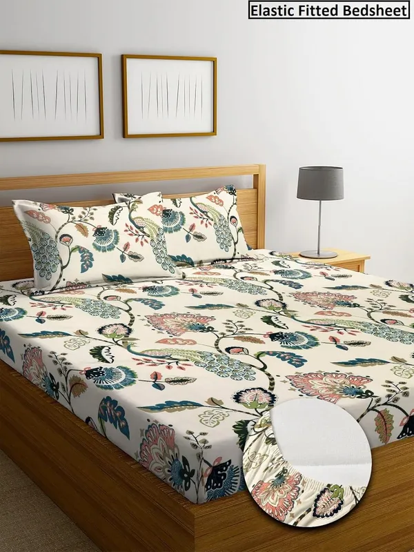 Multicolor_Cotton_Fitted_Bedsheet_With_Pillow_Covers