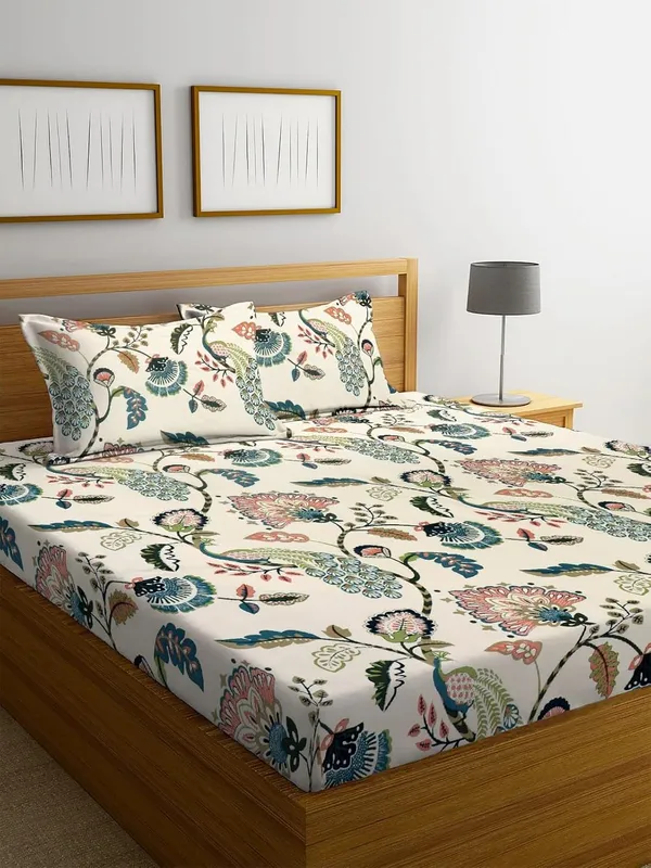 Multicolor_Cotton_Fitted_Bedsheet_With_Pillow_Covers