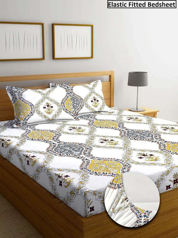 Multicolor_Cotton_Fitted_Bedsheet_With_Pillow_Covers