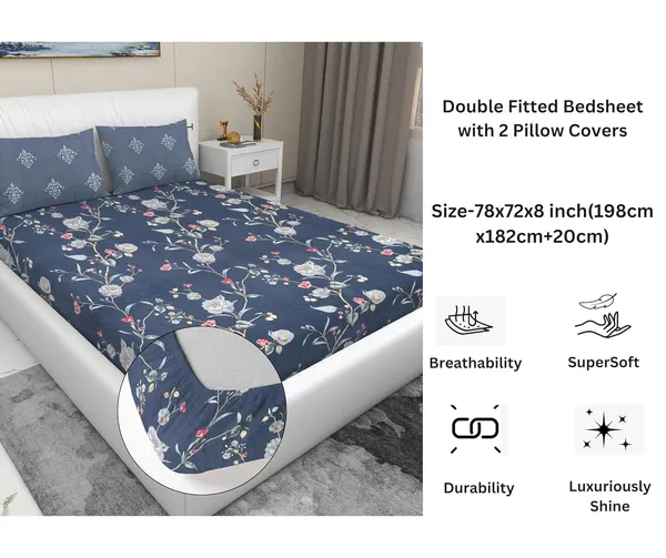 Multicolor_Cotton_Fitted_Bedsheet_With_Pillow_Covers