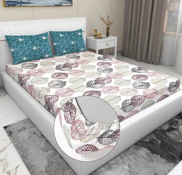 Multicolor_Cotton_Fitted_Bedsheet_With_Pillow_Covers