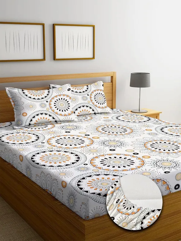 Multicolor_Cotton_Fitted_Bedsheet_With_Pillow_Covers