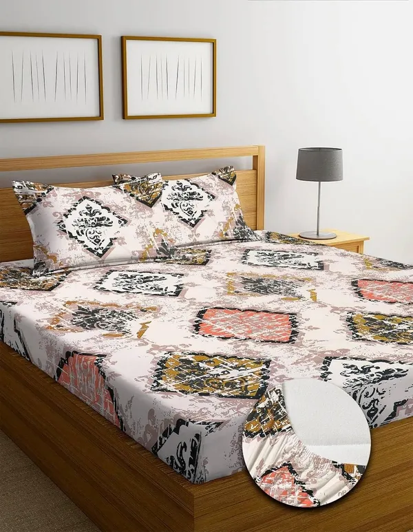 Multicolor_Cotton_Fitted_Bedsheet_With_Pillow_Covers