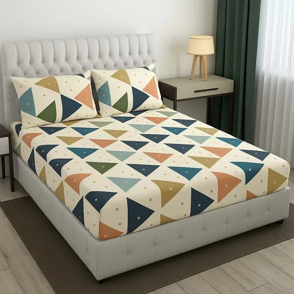 Multicolor_Cotton_Fitted_Bedsheet_With_Pillow_Covers