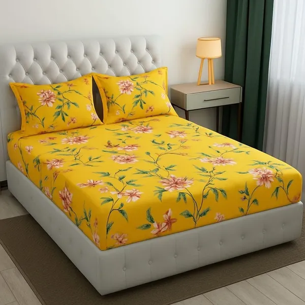 Dark_Yellow_Cotton_Fitted_Bedsheet_With_Pillow_Covers