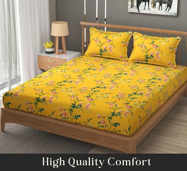 Yellow_Cotton_Fitted_Bedsheet_With_Pillow_Covers