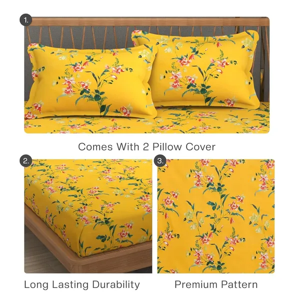Yellow_Cotton_Fitted_Bedsheet_With_Pillow_Covers