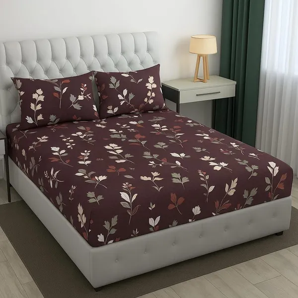 Maroon_Cotton_Fitted_Bedsheet_With_Pillow_Covers