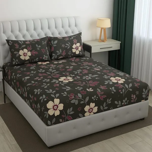 Dark_Olive_Green_Cotton_Fitted_Bedsheet_With_Pillow_Covers