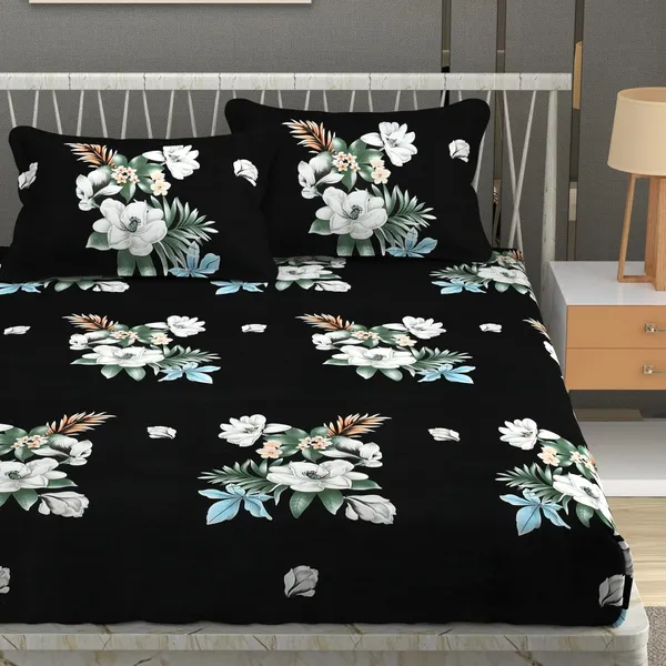 Black_Cotton_Fitted_Bedsheet_With_Pillow_Covers