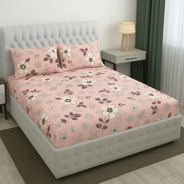 Peach_Cotton_Fitted_Bedsheet_With_Pillow_Covers