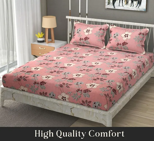Peach_Cotton_Fitted_Bedsheet_With_Pillow_Covers