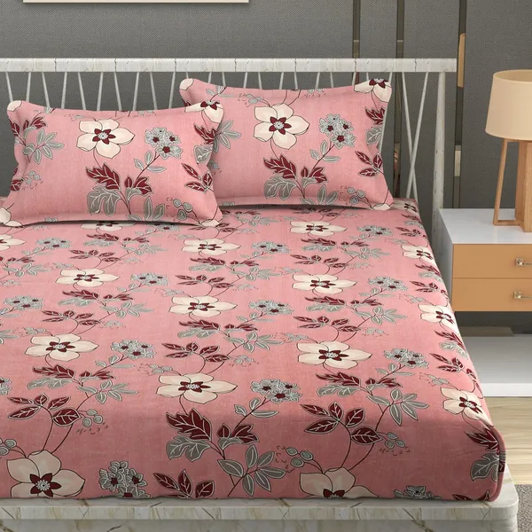 Peach_Cotton_Fitted_Bedsheet_With_Pillow_Covers