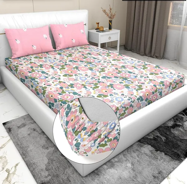 Multicolor_Cotton_Fitted_Bedsheet_With_Pillow_Covers