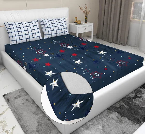 Multicolor_Cotton_Fitted_Bedsheet_With_Pillow_Covers
