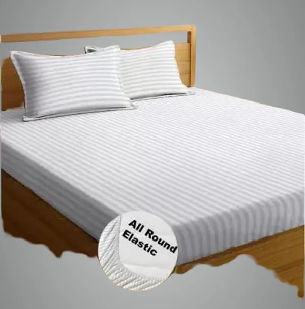 White_Cotton_Fitted_Bed_Bedsheet_With_Pillow_Covers
