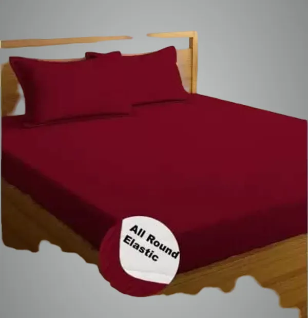 Red_Cotton_Fitted_Bed_Bedsheet_With_Pillow_Covers