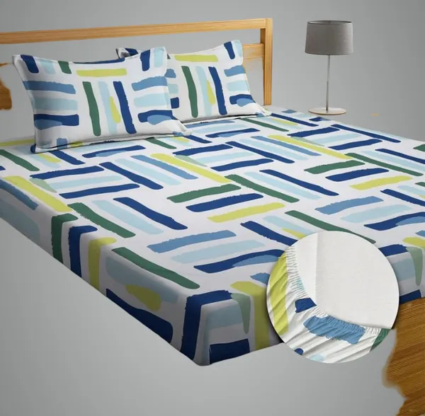 Multicolor_Cotton_Fitted_Bedsheet_With_Pillow_Covers