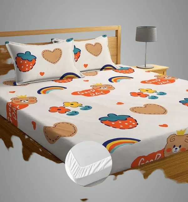 Multicolor_Cotton_Fitted_Bedsheet_With_Pillow_Covers