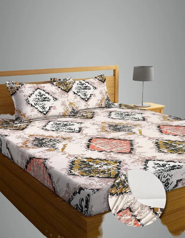 Multicolor_Cotton_Fitted_Bedsheet_With_Pillow_Covers