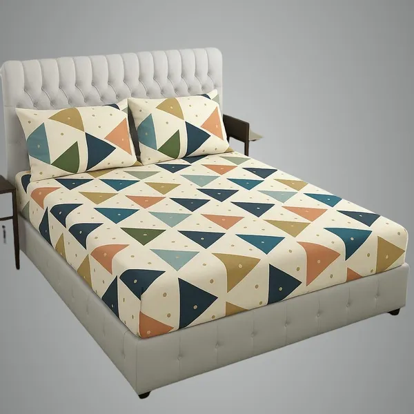 Multicolor_Cotton_Fitted_Bedsheet_With_Pillow_Covers