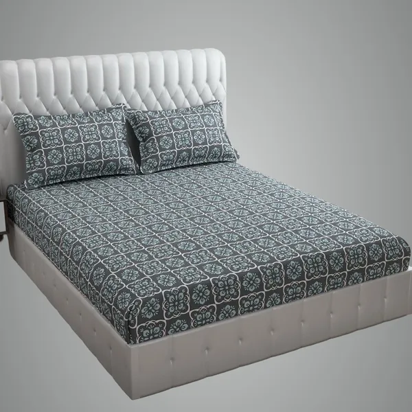 Grey_Cotton_Fitted_Bedsheet_With_Pillow_Covers