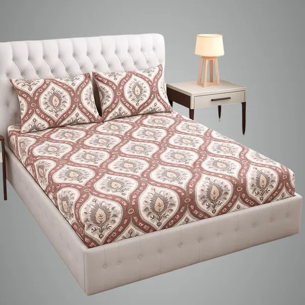 White_And_Red_Cotton_Fitted_Bedsheet_With_Pillow_Covers