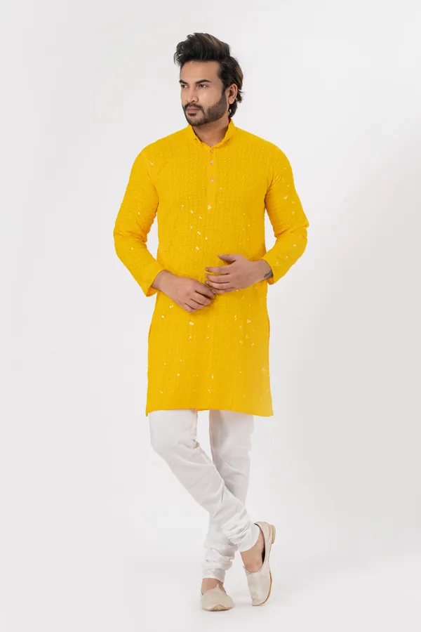 Yellow_Rayon_Casual_Kurta_For_Men