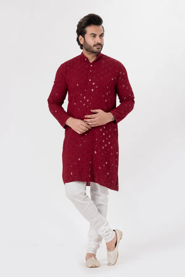 Maroon_Rayon_Casual_Kurta_For_Men