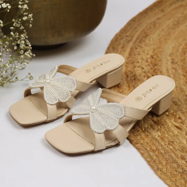 Beige_Synthetic_Leather_Heels_For_Women