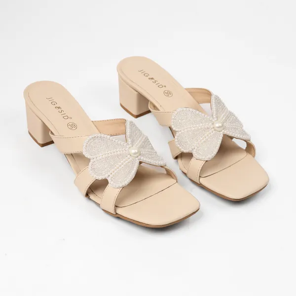 Beige_Synthetic_Leather_Heels_For_Women