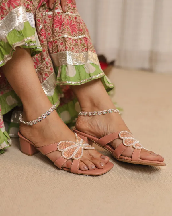 Peach_Synthetic_Leather_Heels_For_Women