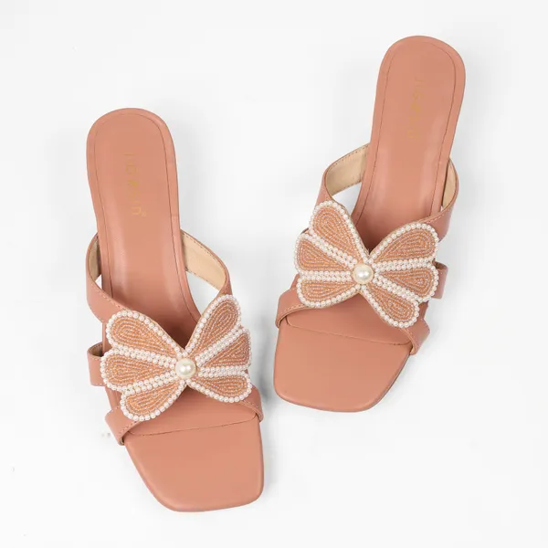 Peach_Synthetic_Leather_Heels_For_Women