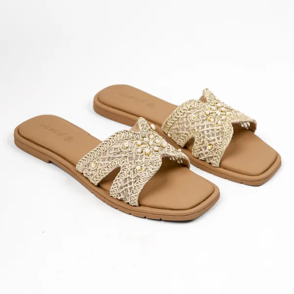 Beige_Synthetic_Leather_Flats_For_Women