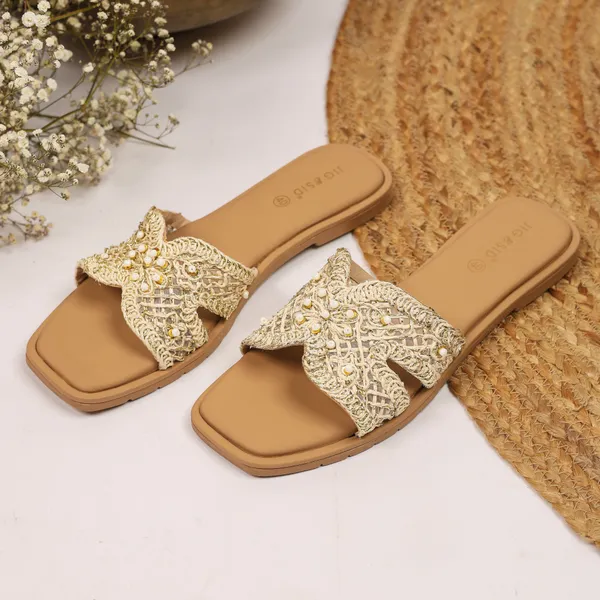 Beige_Synthetic_Leather_Flats_For_Women
