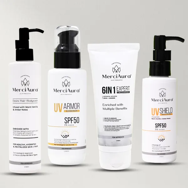 Merciaura_Signature_Desire_Combo_–_Complete_Care_Pack_(Set_of_4)__6-in-1_Expert_Face_Wash_(100_ml)_|_UV_Armor_Sunscreen_SPF_50_PA++++_(100_ml)_|_UV_Shield_Body_Lotion_SPF_50_PA++++_(120_ml)_|_Desire_Hair_+_Body_Wash_(300_ml)