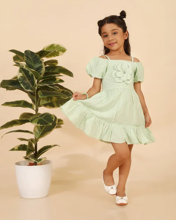 Green_Cotton_Poly_Premium_Dress_For_Girls