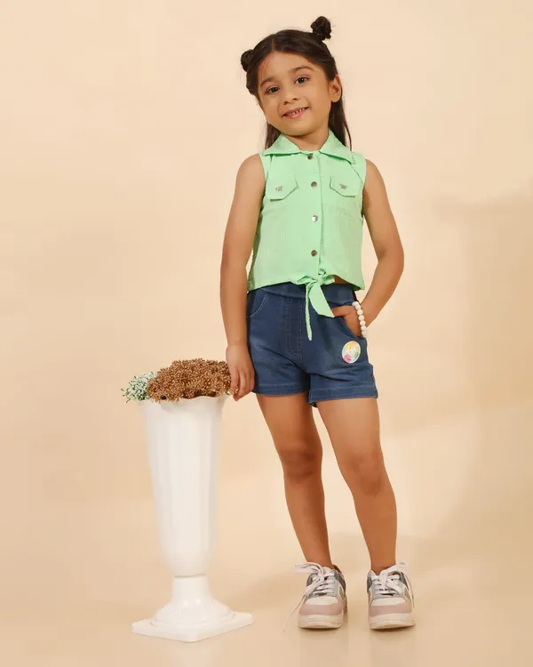Green_Cotton_Blend_And_Denim_Premium_Two_Piece_Set_For_Girls