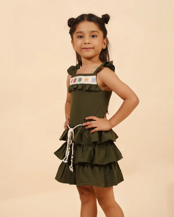 Green_Cotton_Blend_Premium_Dress_With_Waist_Tie_For_Girls