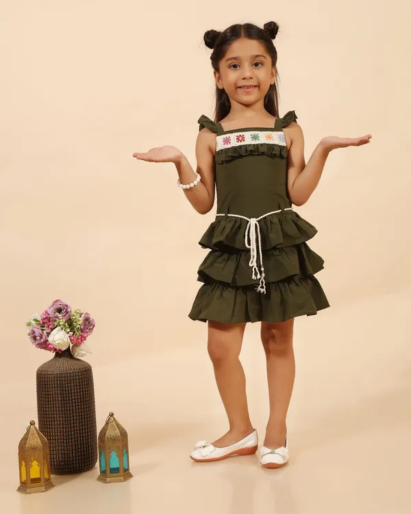 Green_Cotton_Blend_Premium_Dress_With_Waist_Tie_For_Girls