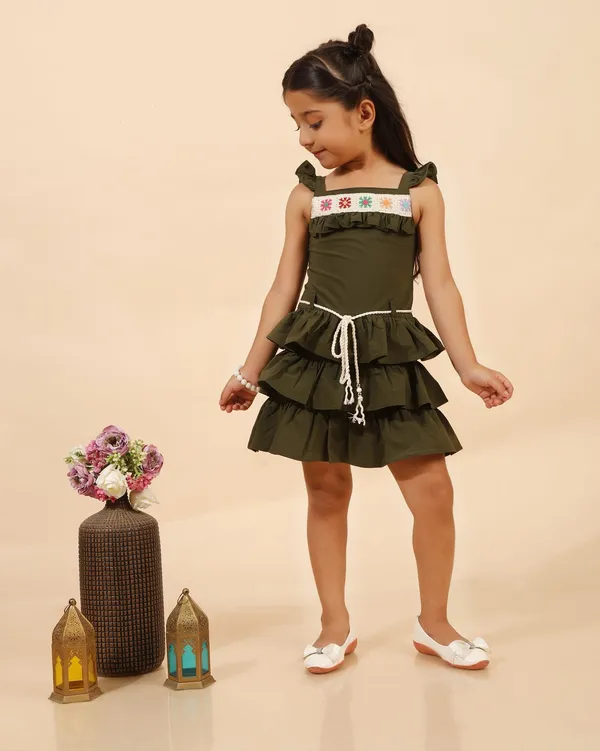 Green_Cotton_Blend_Premium_Dress_With_Waist_Tie_For_Girls