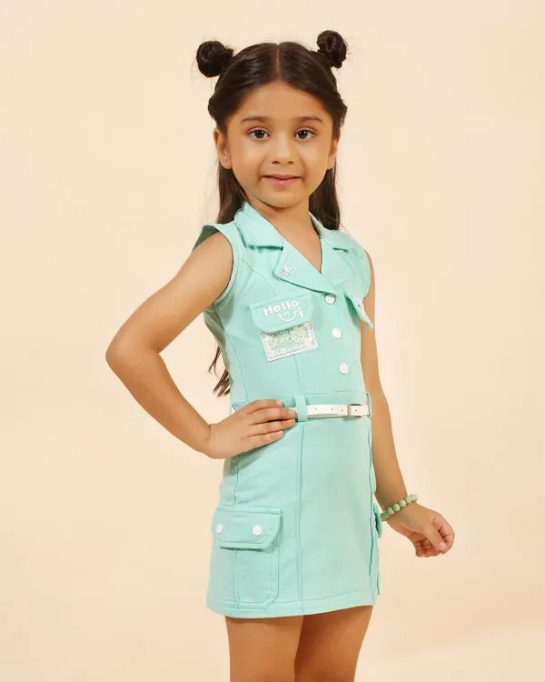 Green_Denim_Premium_Shirt_Dress_With_Belt_For_Girls