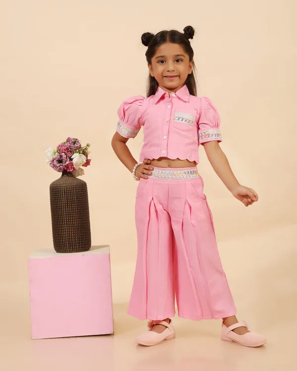 Pink_Linen_Premium_Coord_Set_With_Wide_Leg_Pants_For_Girls